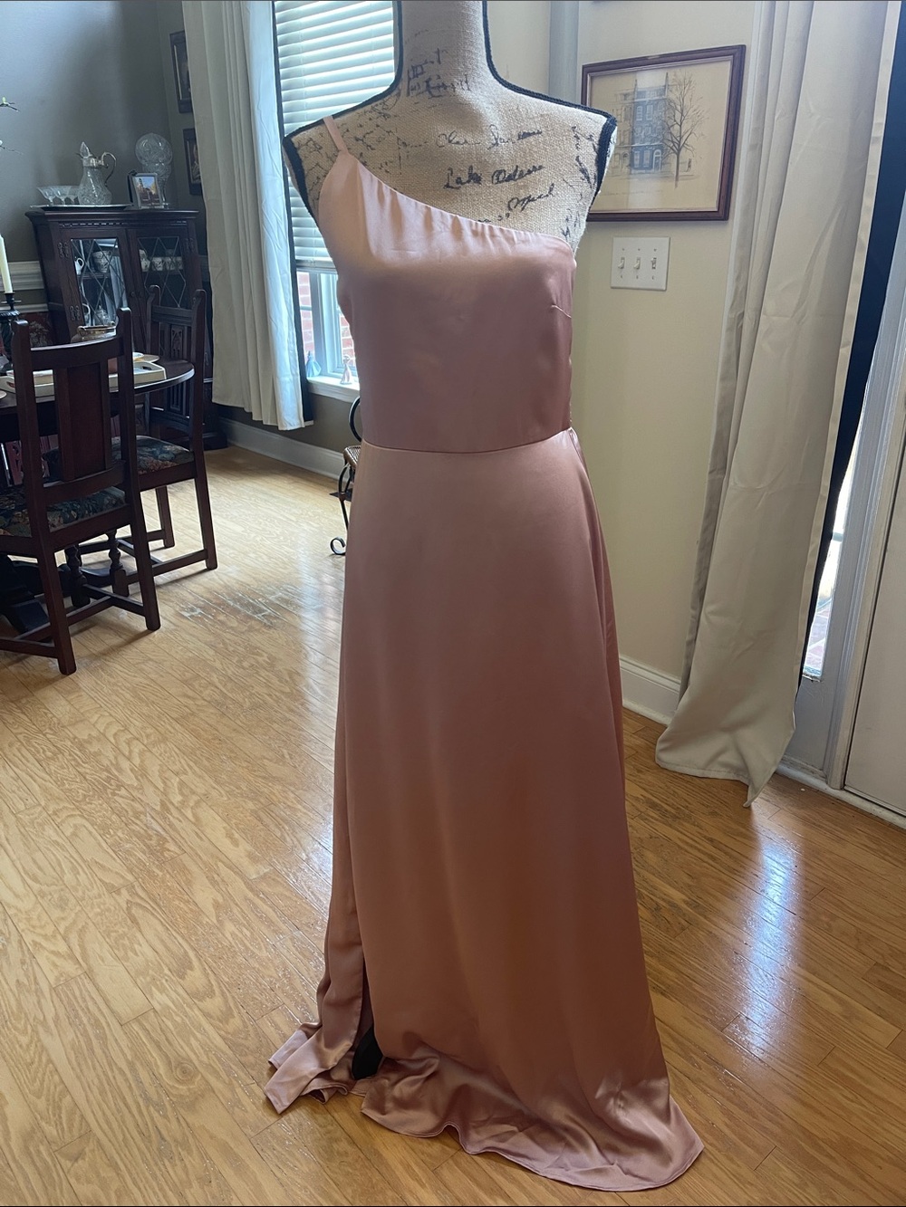 Show me your MUMU Women's Satin One-Shoulder Champagne Evening Dress, size L
